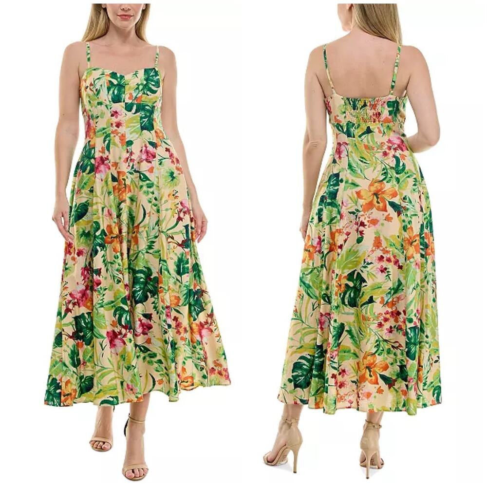 Taylor Printed Sweetheart Fit & Flare Midi Dress Size 6 Floral Garden Party